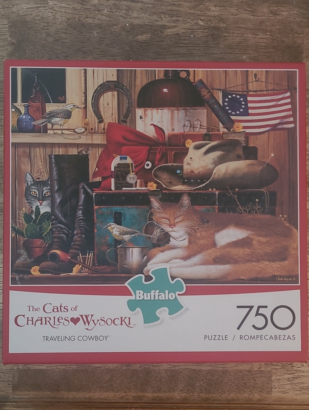 The Cats Of Charles Wysocki Traveling Cowboy 750 Piece Puzzle With Poster